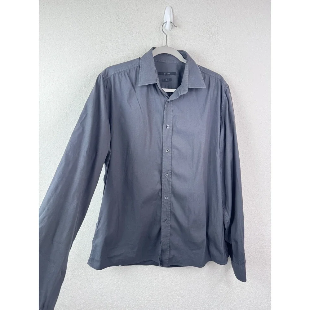 Gucci Mens Slim Fit Shirt 42 16.5 Gray Button Front Long Sleeve‎ Made in Italy